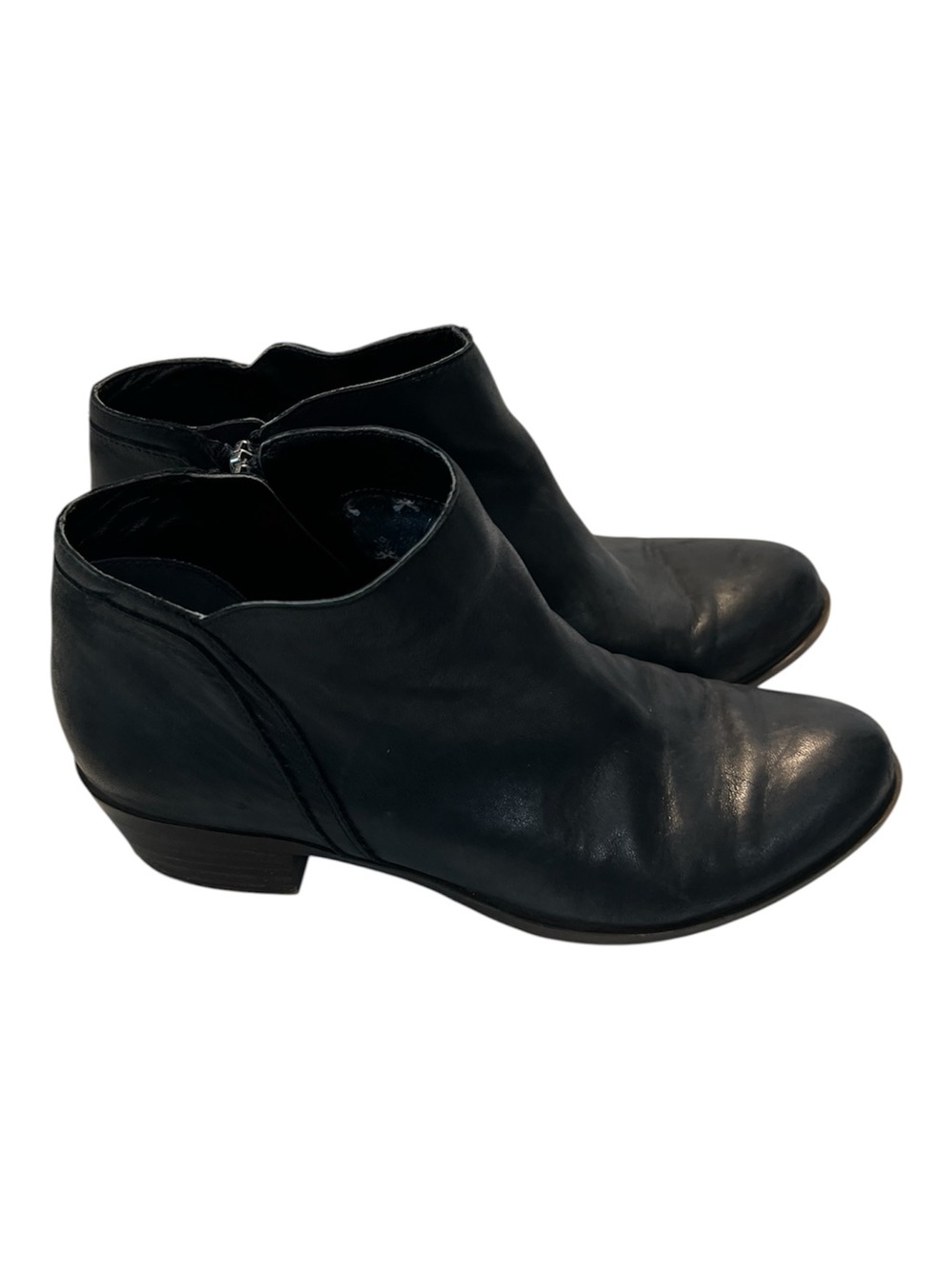 Lucky Brand Black Leather Ankle Booties Side Zip Low Heel Women’s Shoes size 7.5
